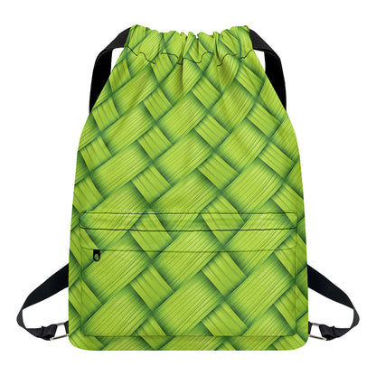 Green Bamboo Print Drawstring Backpack