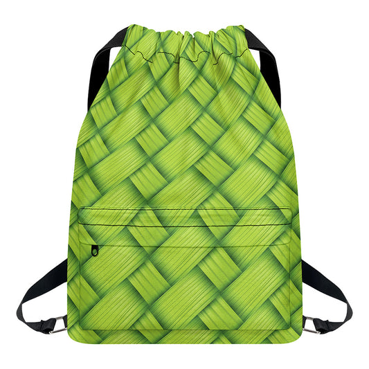 Green Bamboo Print Drawstring Backpack