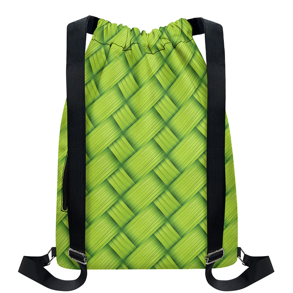 Green Bamboo Print Drawstring Backpack
