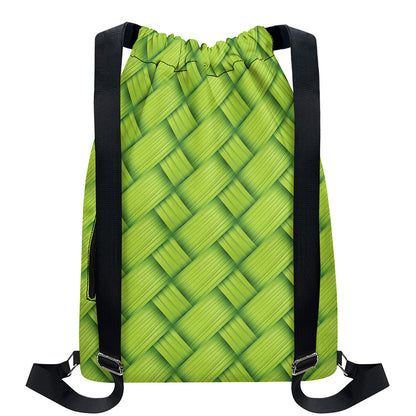 Green Bamboo Print Drawstring Backpack
