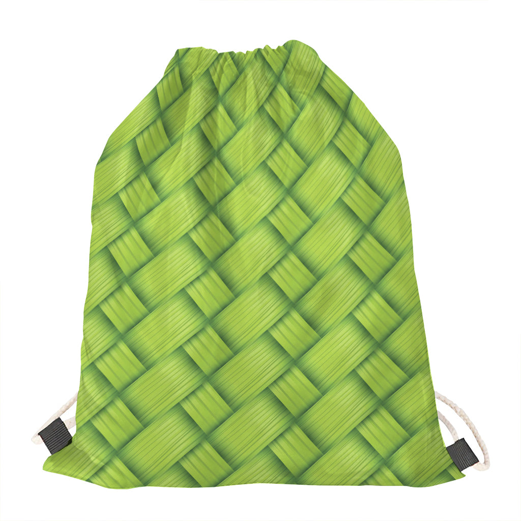 Green Bamboo Print Drawstring Bag