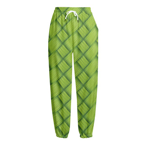 Green Bamboo Print Fleece Lined Knit Pants