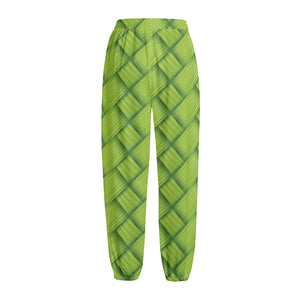 Green Bamboo Print Fleece Lined Knit Pants