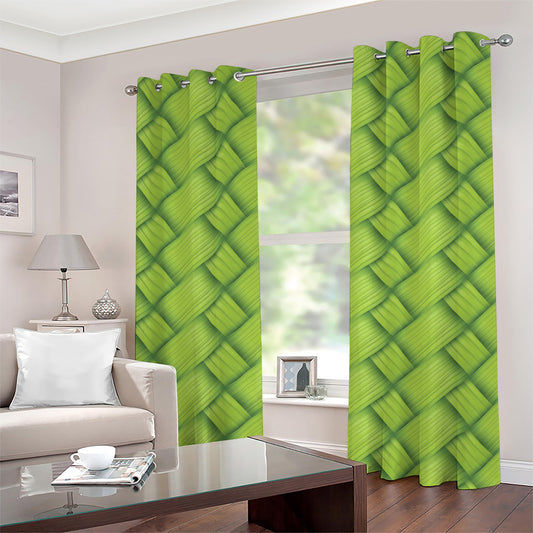 Green Bamboo Print Grommet Curtains