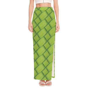 Green Bamboo Print High Slit Maxi Skirt