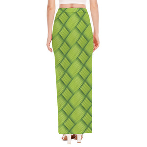 Green Bamboo Print High Slit Maxi Skirt