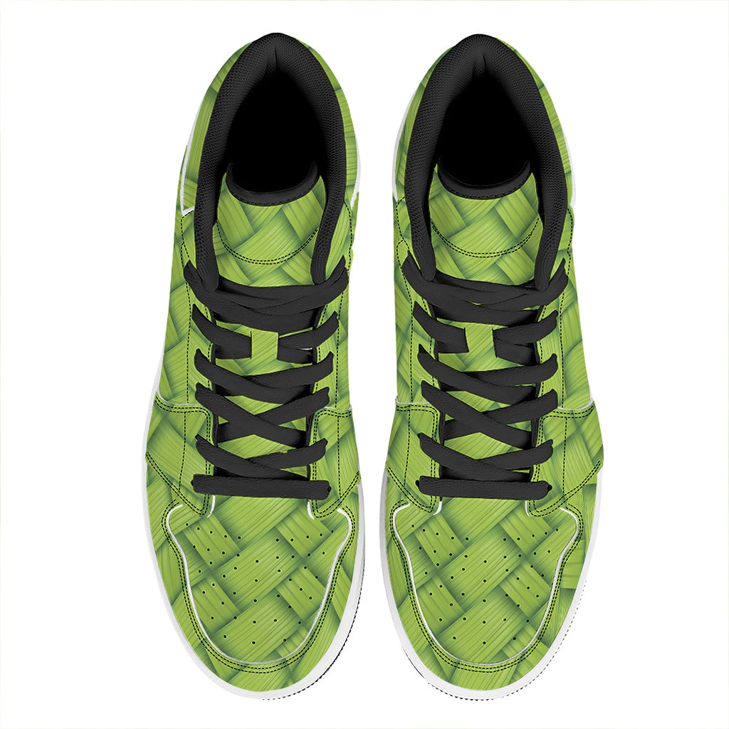 Green Bamboo Print High Top Leather Sneakers