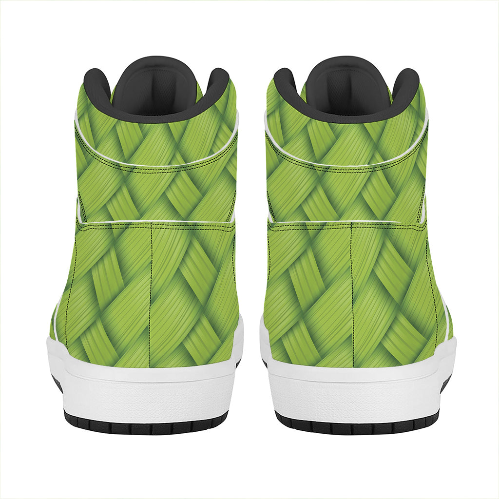 Green Bamboo Print High Top Leather Sneakers