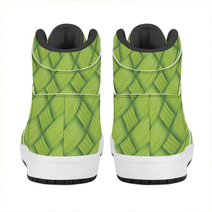 Green Bamboo Print High Top Leather Sneakers