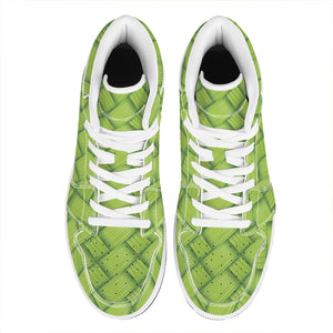 Green Bamboo Print High Top Leather Sneakers