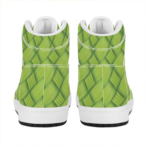 Green Bamboo Print High Top Leather Sneakers