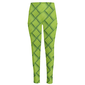 Green Bamboo Print High-Waisted Pocket Leggings