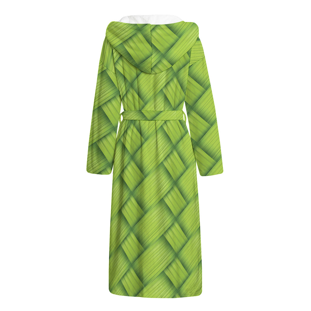 Green Bamboo Print Hooded Bathrobe