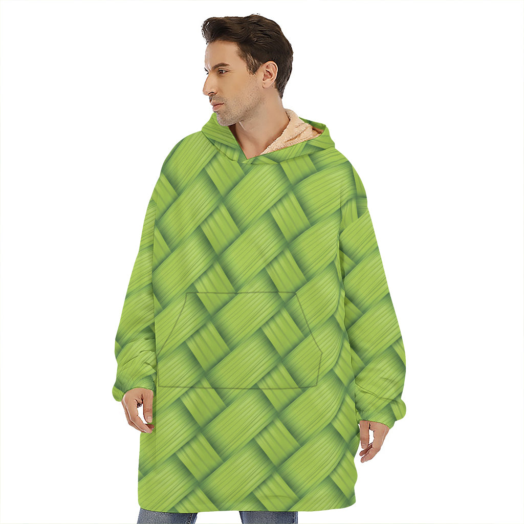 Green Bamboo Print Hoodie Blanket