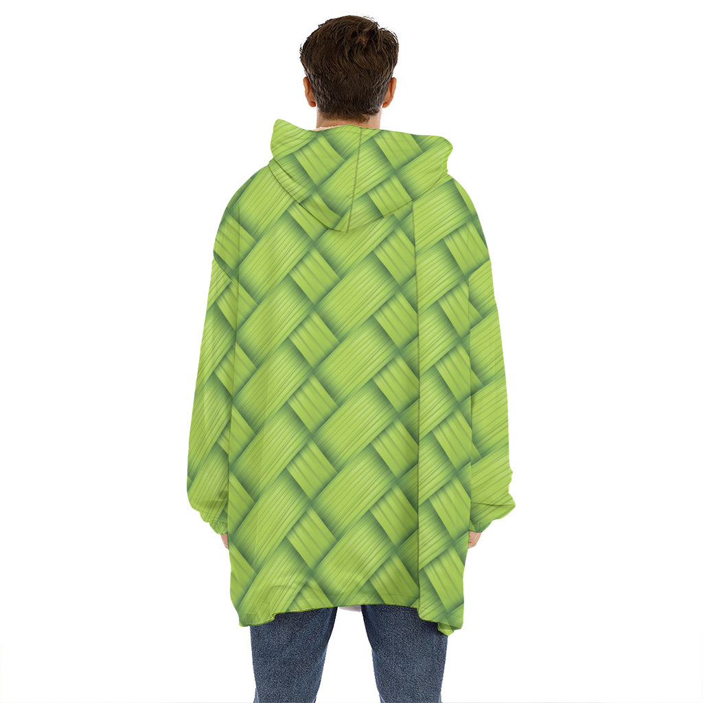 Green Bamboo Print Hoodie Blanket