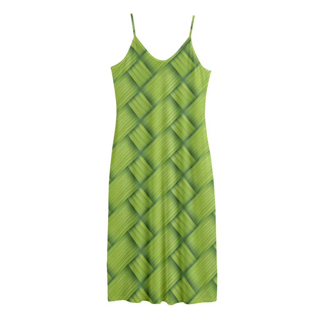 Green Bamboo Print Jersey Midi Cami Dress