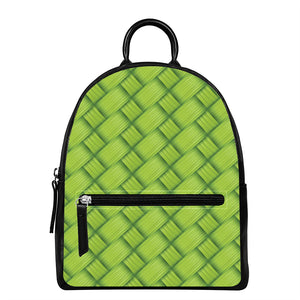 Green Bamboo Print Leather Backpack