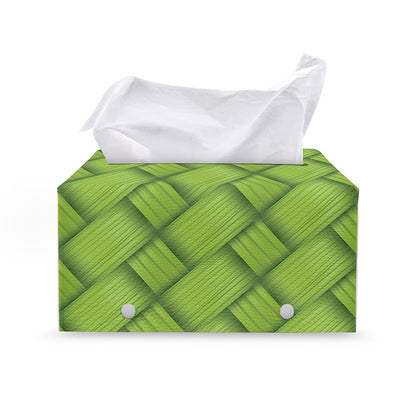 Green Bamboo Print Leather Tissue Box Cover