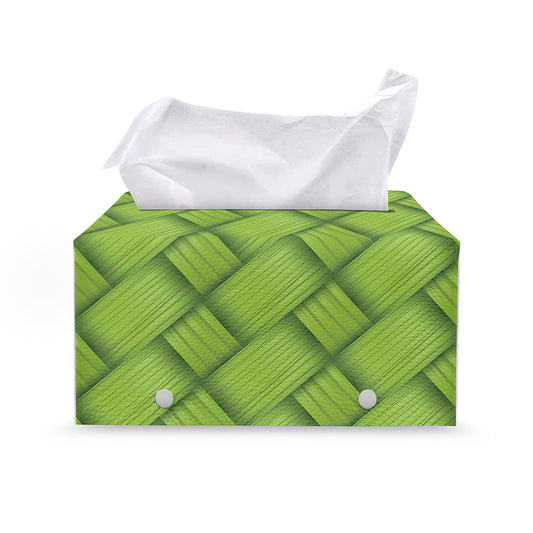 Green Bamboo Print Leather Tissue Box Cover