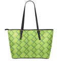Green Bamboo Print Leather Tote Bag With Zipper