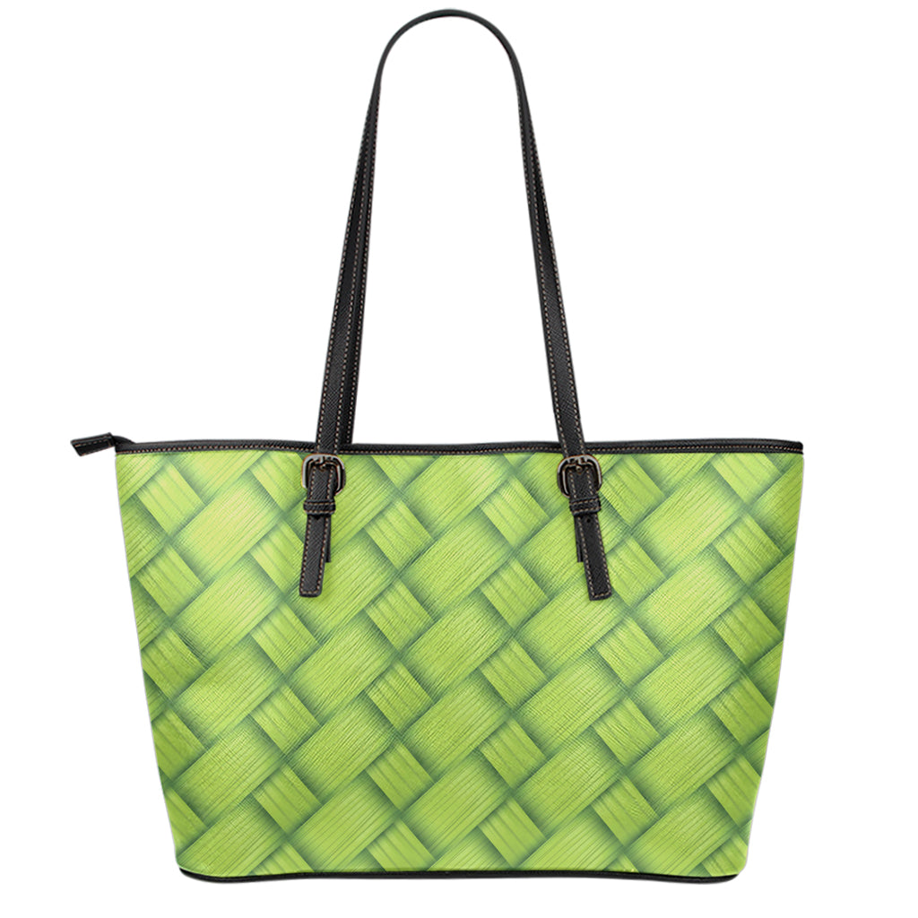 Green Bamboo Print Leather Tote Bag