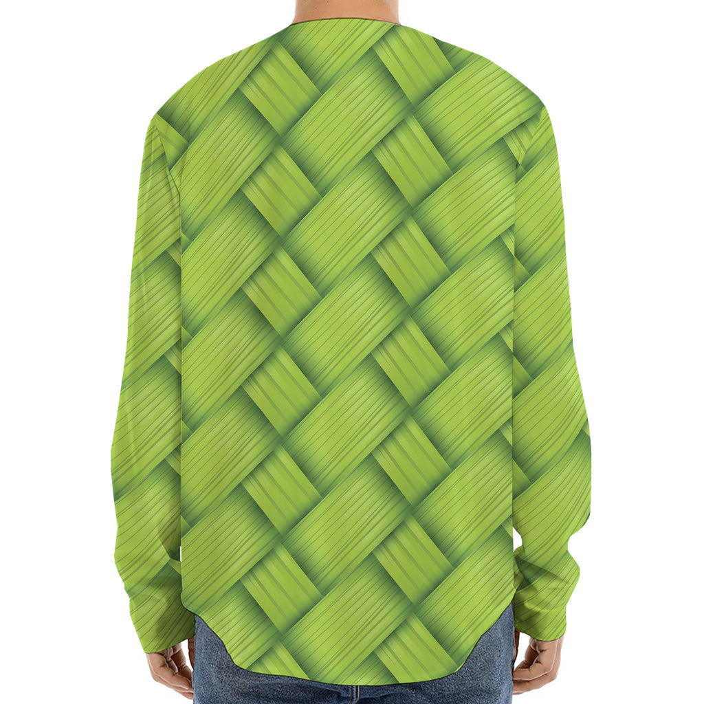 Green Bamboo Print Long Sleeve Baseball Jersey