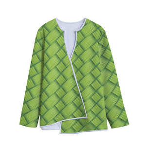 Green Bamboo Print Long Sleeve Short Coat