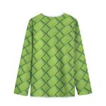 Green Bamboo Print Long Sleeve Short Coat