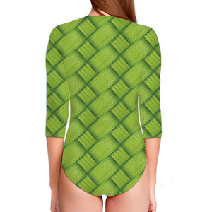 Green Bamboo Print Long Sleeve Swimsuit