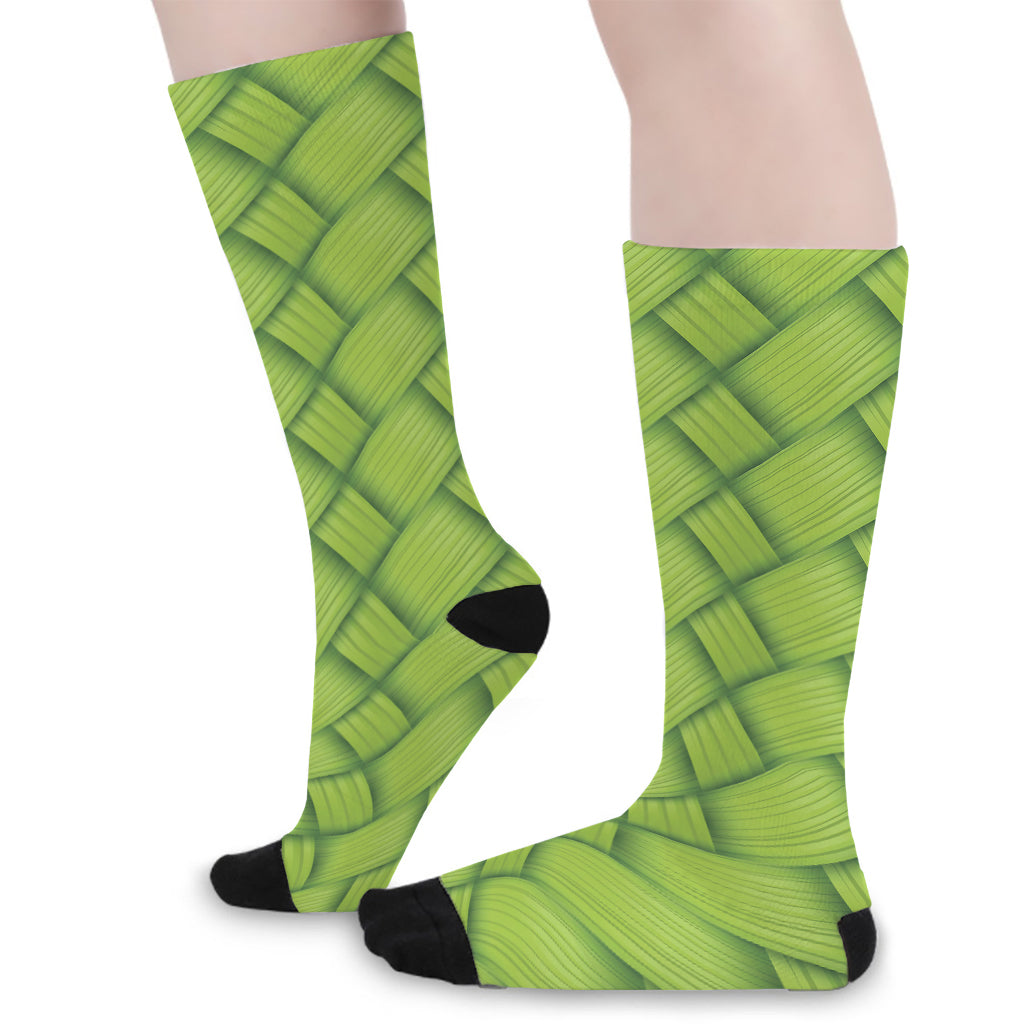 Green Bamboo Print Long Socks