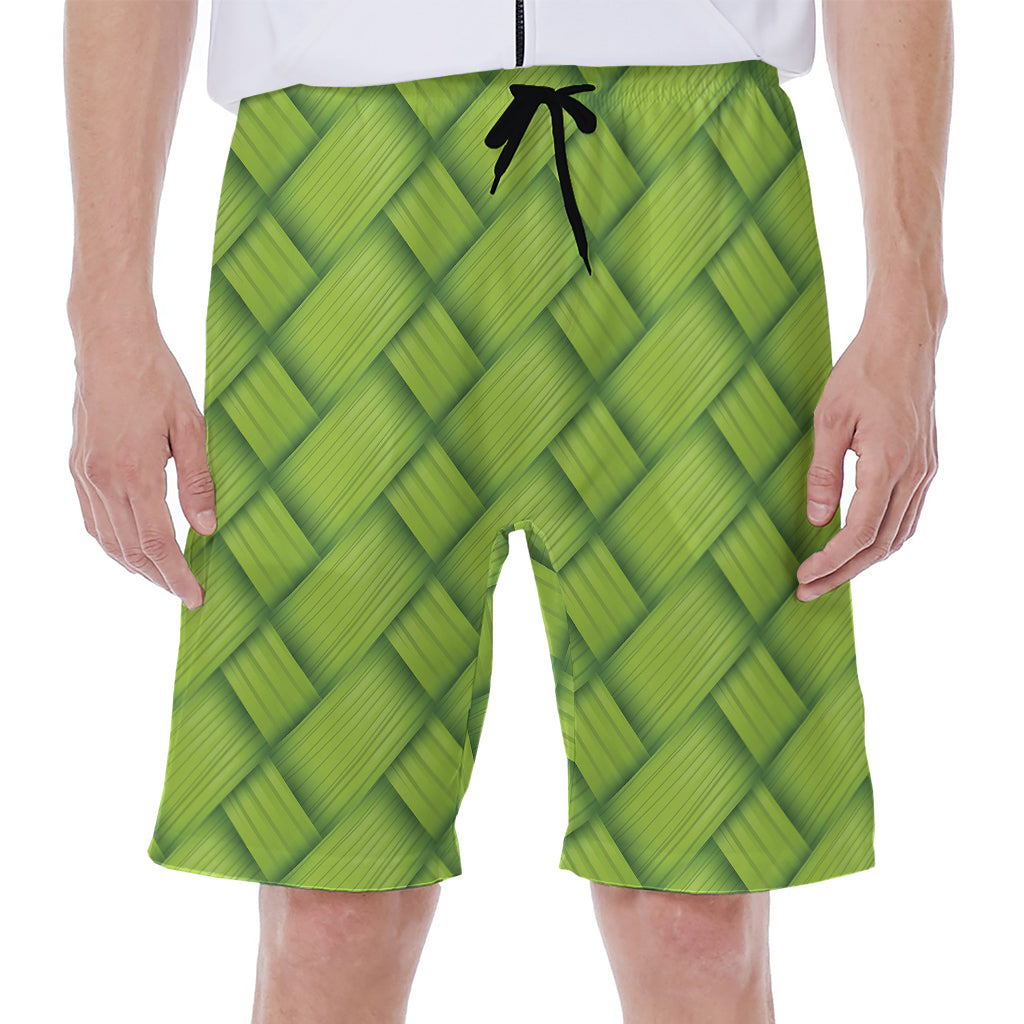 Green Bamboo Print Men's Beach Shorts