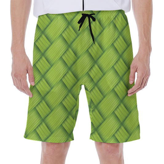 Green Bamboo Print Men's Beach Shorts