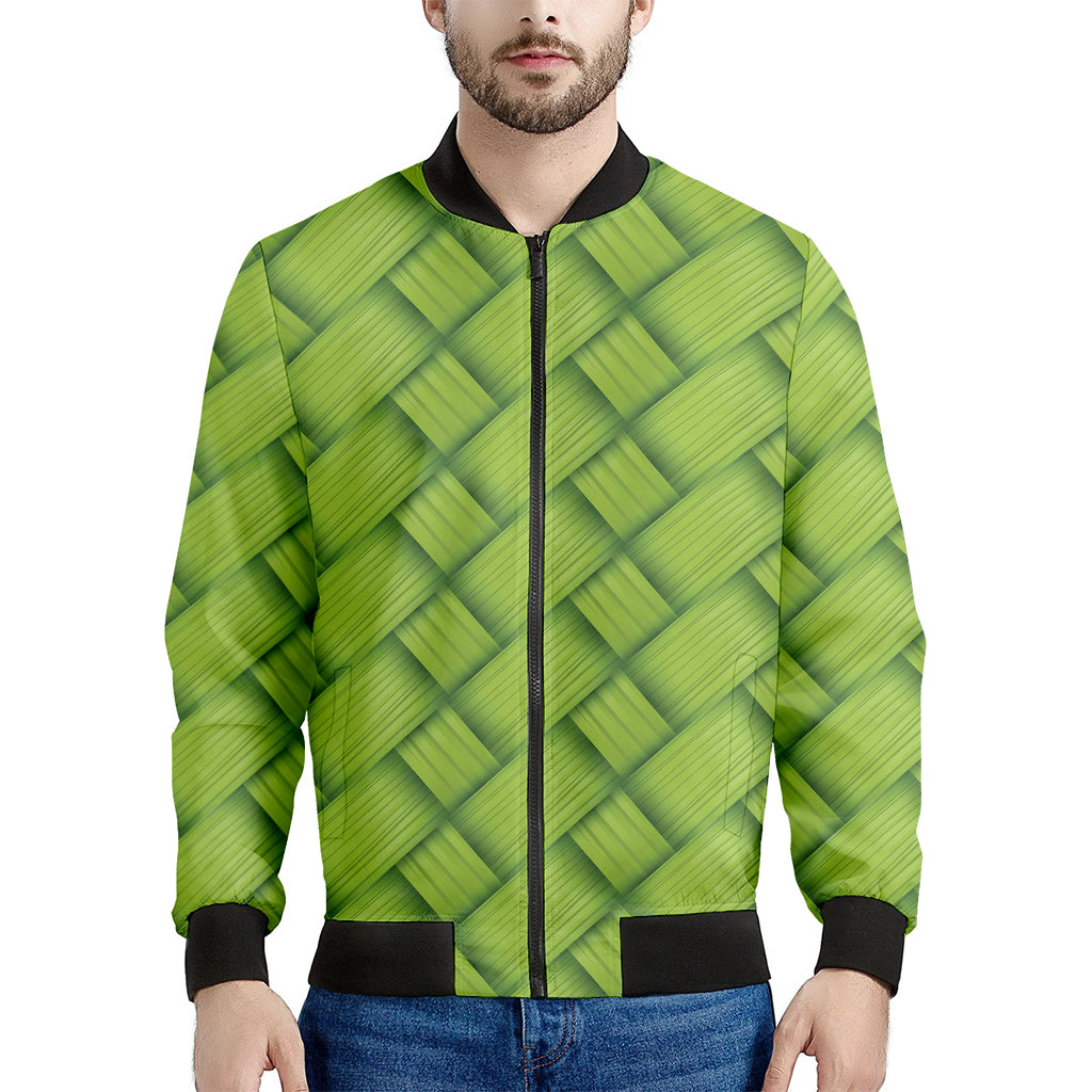 Green Bamboo Print Men's Bomber Jacket