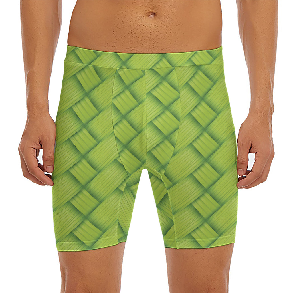 Green Bamboo Print Men's Long Boxer Briefs