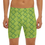 Green Bamboo Print Men's Long Boxer Briefs