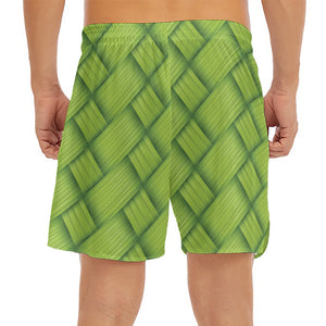 Green Bamboo Print Men's Split Running Shorts