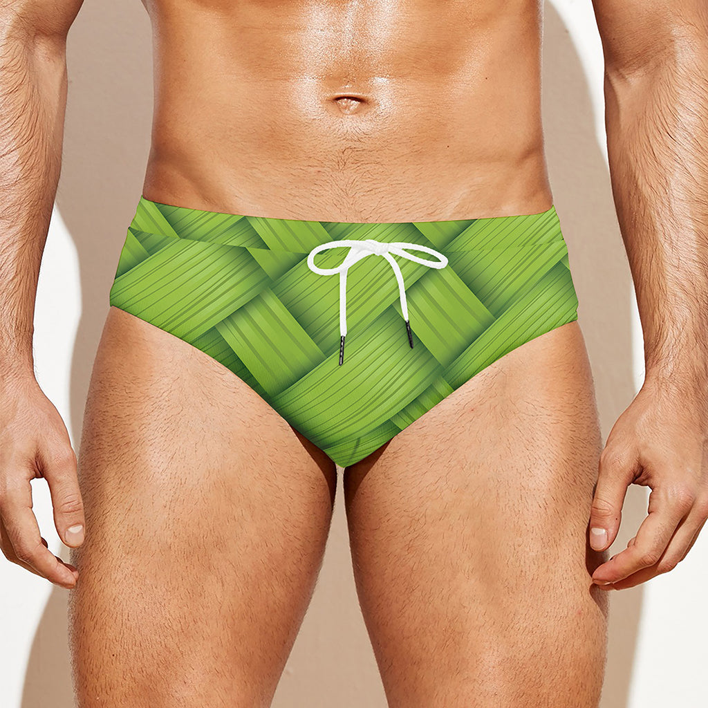 Green Bamboo Print Men's Swim Briefs