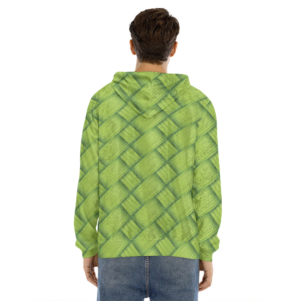 Green Bamboo Print Men's Velvet Pullover Hoodie