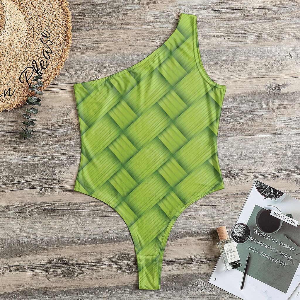 Green Bamboo Print One Shoulder Bodysuit