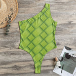 Green Bamboo Print One Shoulder Bodysuit