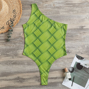 Green Bamboo Print One Shoulder Bodysuit