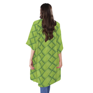 Green Bamboo Print Open Front Beach Cover Up