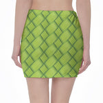 Green Bamboo Print Pencil Mini Skirt