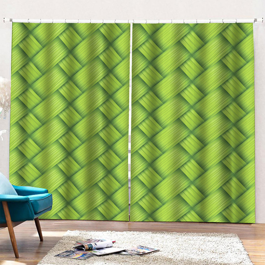 Green Bamboo Print Pencil Pleat Curtains