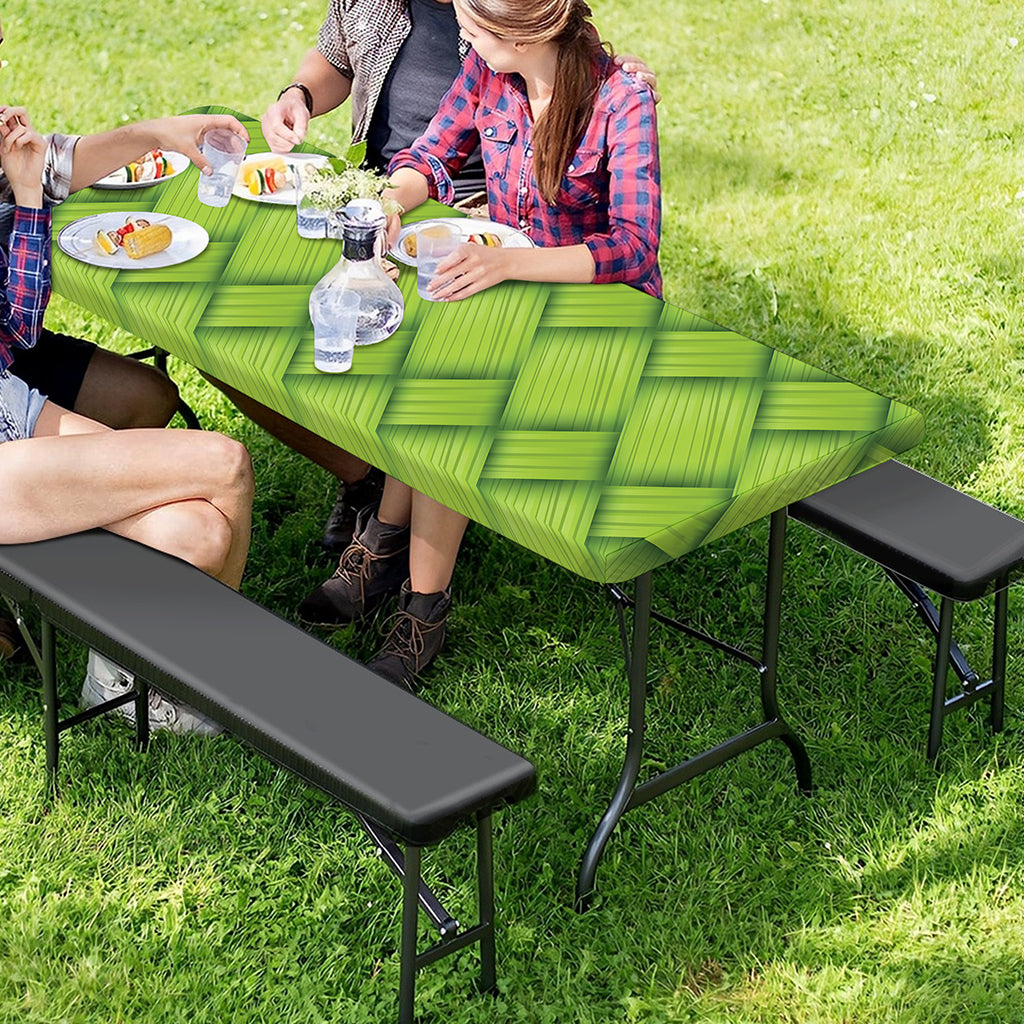 Green Bamboo Print Picnic Table Cover