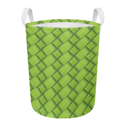 Green Bamboo Print Round Laundry Basket