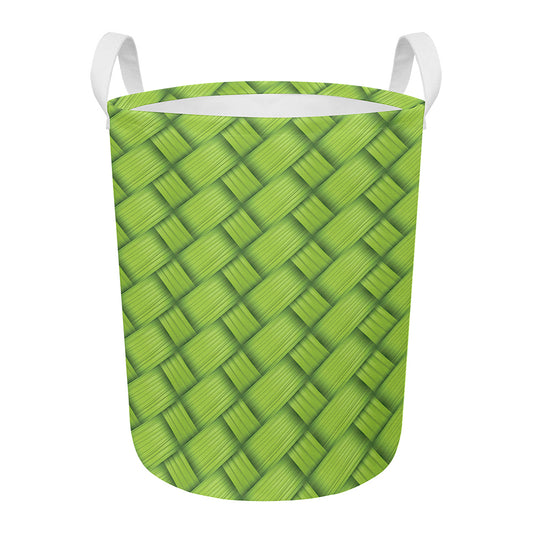 Green Bamboo Print Round Laundry Basket