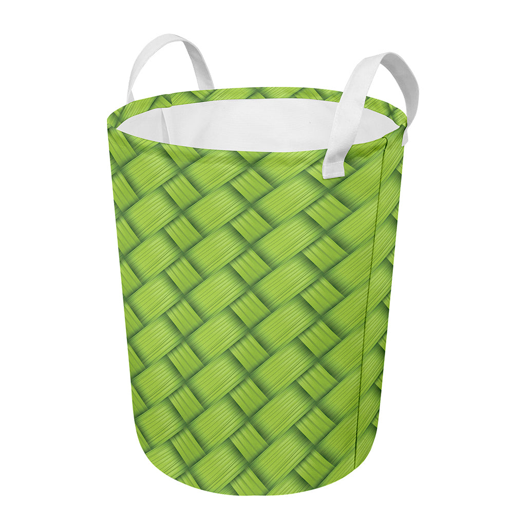 Green Bamboo Print Round Laundry Basket