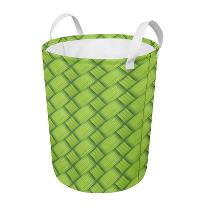 Green Bamboo Print Round Laundry Basket
