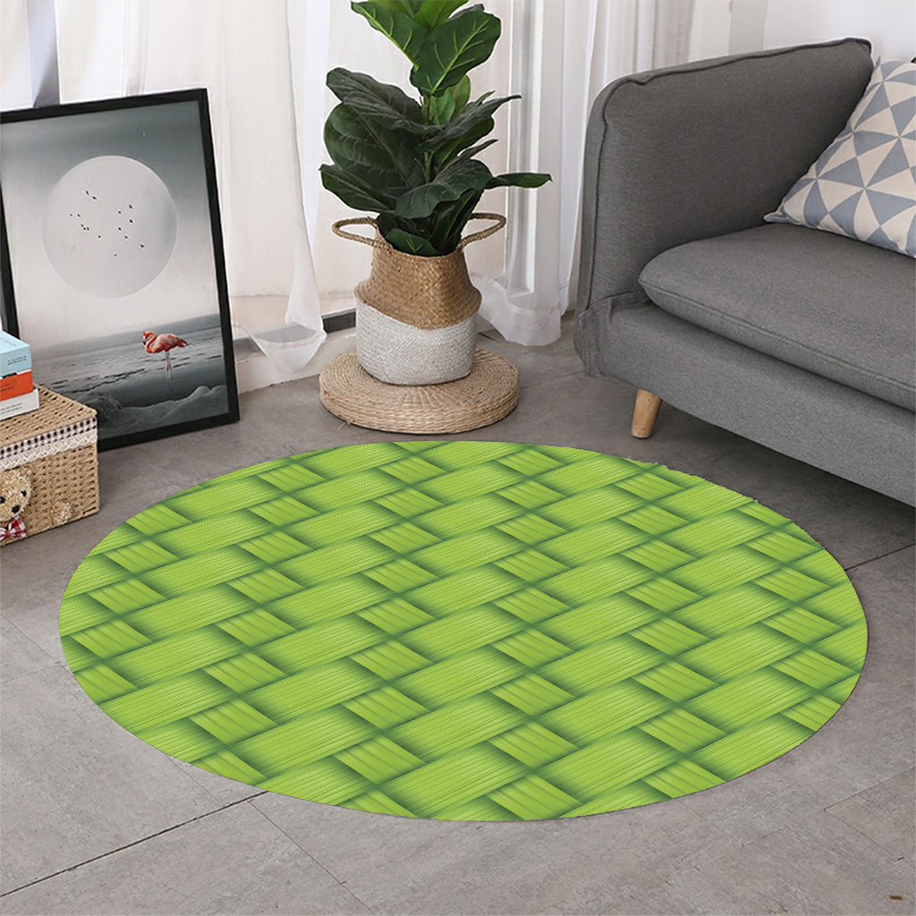 Green Bamboo Print Round Rug